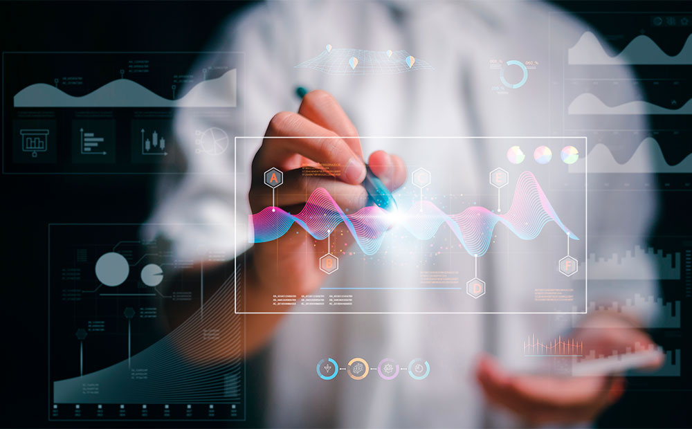 Empresario confeccionando gráficos decisiones basadas datos