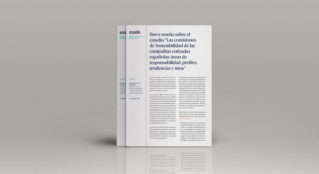 Breve reseña sobre el estudio las comisiones de sostenibilidad de las compañías cotizadas españolas: áreas de responsabilidad, perfiles tendencias y retos