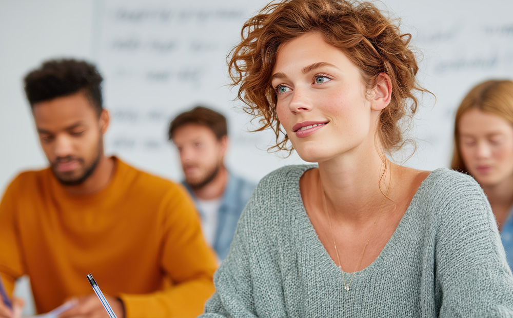 En un entorno educativo, varios estudiantes participan activamente en una actividad de aprendizaje, mostrando concentración y reflexión. La imagen ilustra cómo los procesos cognitivos como la atención, la memoria y el razonamiento se manifiestan en situaciones reales de formación.